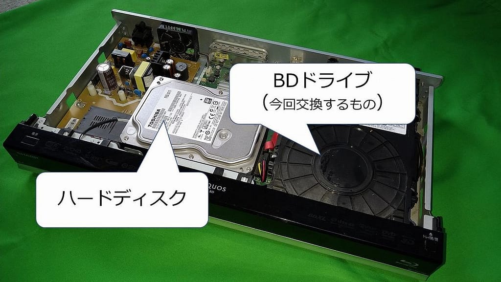 ハードディスクとBDドライブはこのように配置されている